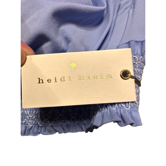 Heidi Klein Light Blue Smocked Halter Bikini Top Adjustable Ties & Padded Cups - Picture 2 of 8